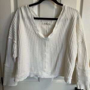 Free People We The Free White New Magic Cropped Thermal V-Neck Size M Ivory